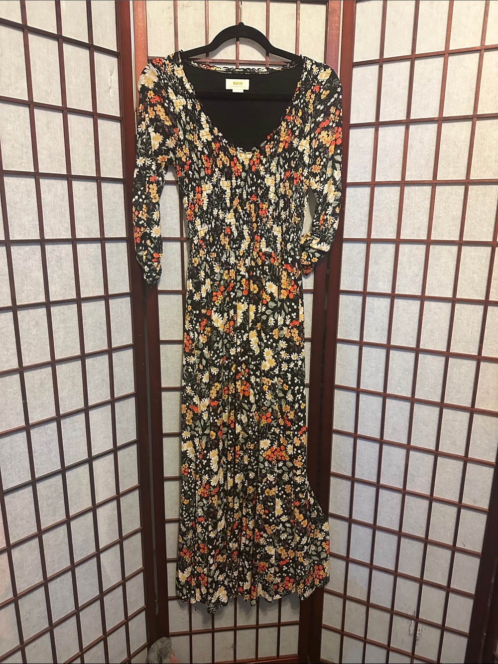 Maeve Black Floral Maxi Dress with Orange & Cream Blooms